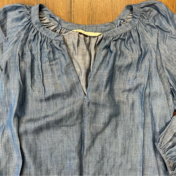 Zara Chambray Embroidered Sleeve Blouse Size XS - Picture 2 of 4